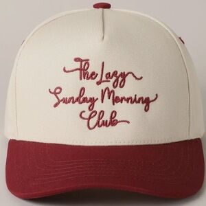 119- Cream and Red “The Lazy Sunday Morning Club” Embroidered Cap